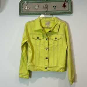 Chaser denim button front yellow green jacket women’s size medium w/stretch